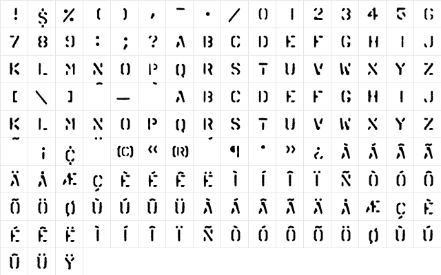 Karton Regular  glyph index