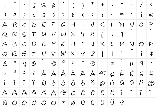 Leasterix-Regular Regular  glyph index