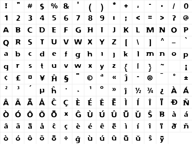 Flexure Eo Regular  glyph index