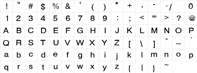 Bern Expanded Regular  glyph index