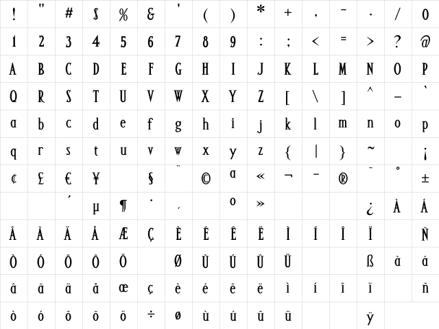AltarBold Regular  glyph index