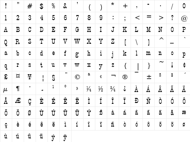 BigTop Regular  glyph index