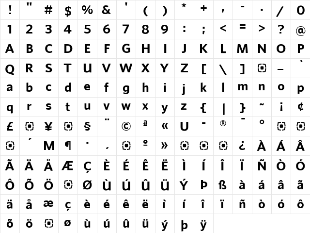 WhitneySans Regular  glyph index