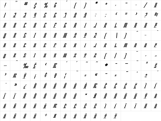 SF Americana Dreams SC Regular  glyph index
