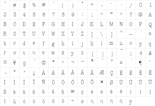 AmTypewriterCdITC Regular  glyph index