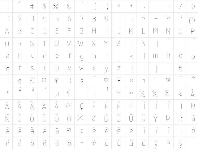 ISOCT2 Regular  glyph index
