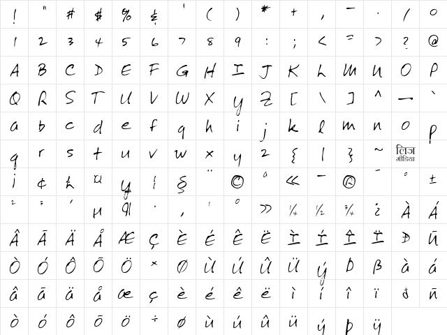 LEHN272 Regular  glyph index