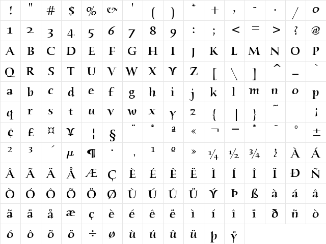 Humana Serif Md ITC TT Medium  glyph index