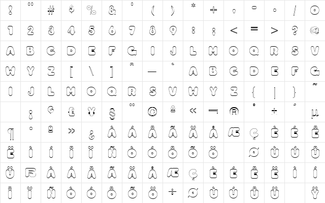 Too Much Clear Regular  glyph index