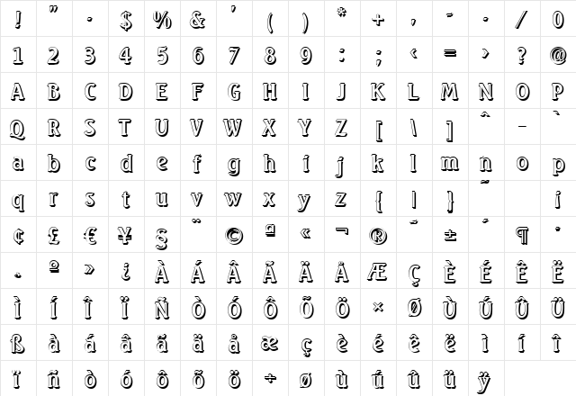 AbelBeckerShadow Regular  glyph index