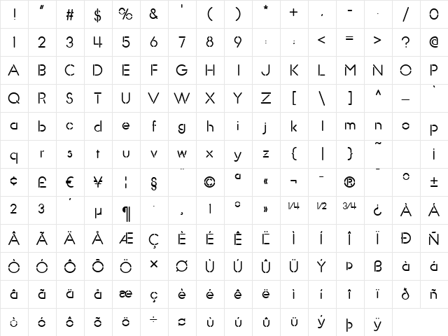 CrisafulliLight Regular  glyph index