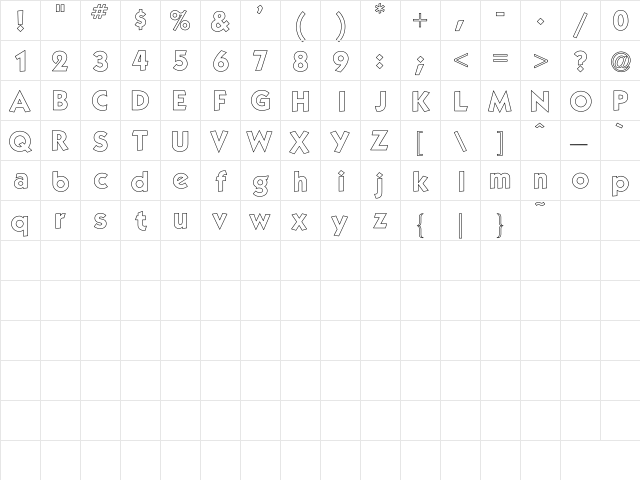 Kabel Hollow Book  glyph index