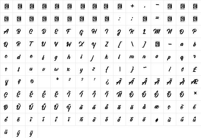 West Kingdom Personal Use Regular  glyph index