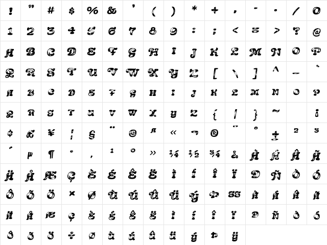 Acrylic Brush Regular  glyph index