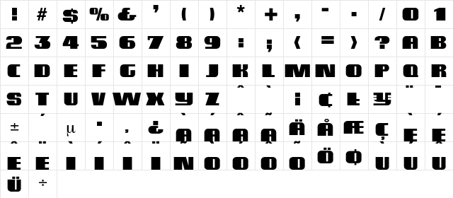 Barracuda Regular  glyph index