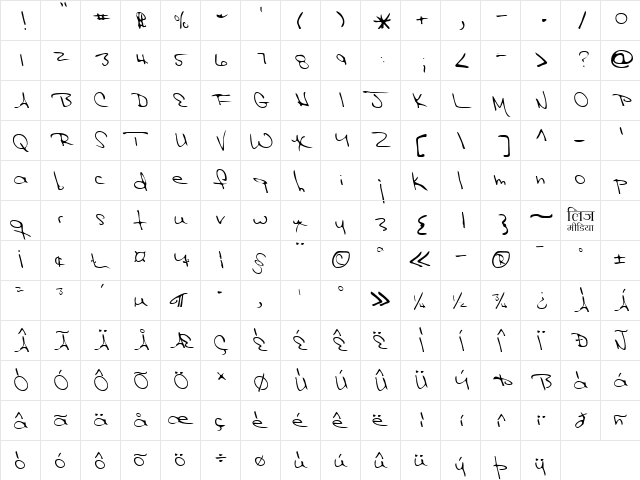 LEHN143 Regular  glyph index