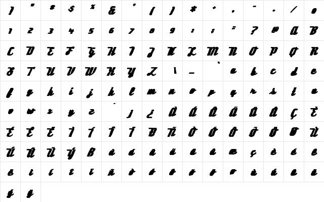 Deftone Stylus Ink Regular  glyph index