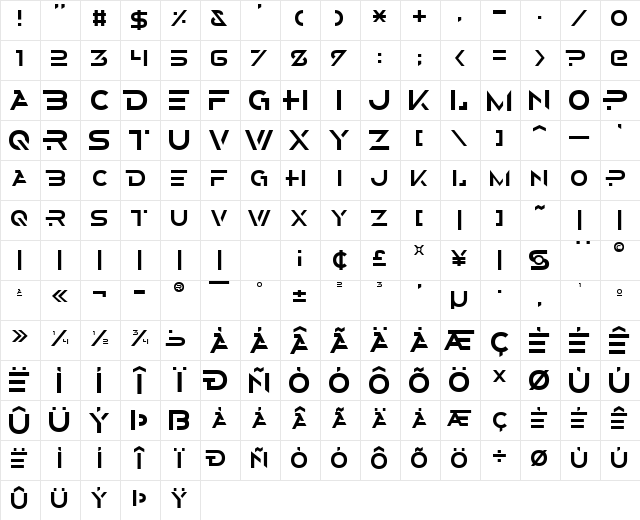 Alternity Normal  glyph index