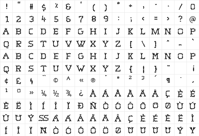 WurstCactus Regular  glyph index