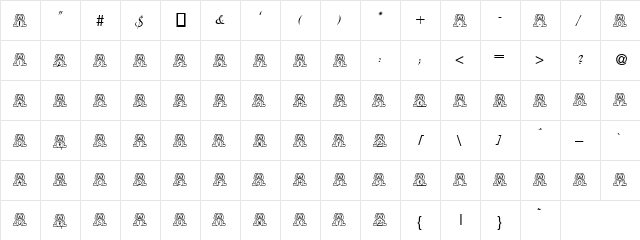 Funny Bunny Regular  glyph index