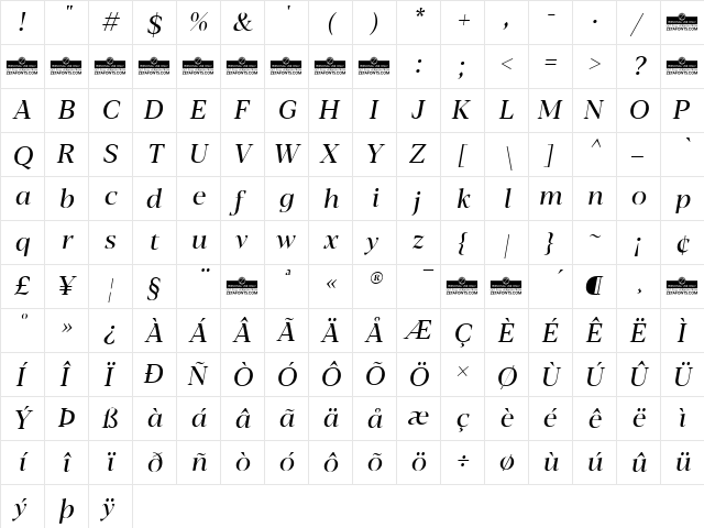 Blacker Display Italic  glyph index