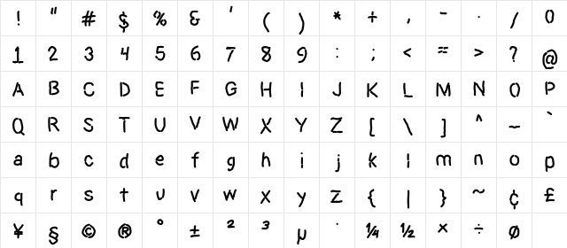 Dictator Regular  glyph index