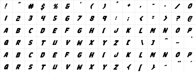 Johnny Torch Italic Italic  glyph index
