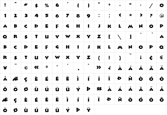 LHF Chunky Block Regular  glyph index