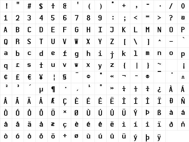 MOn NOm Mono Bold  glyph index