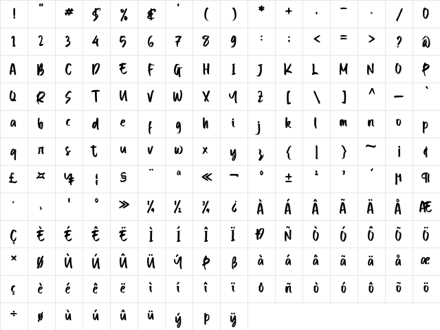 Break Types Regular  glyph index