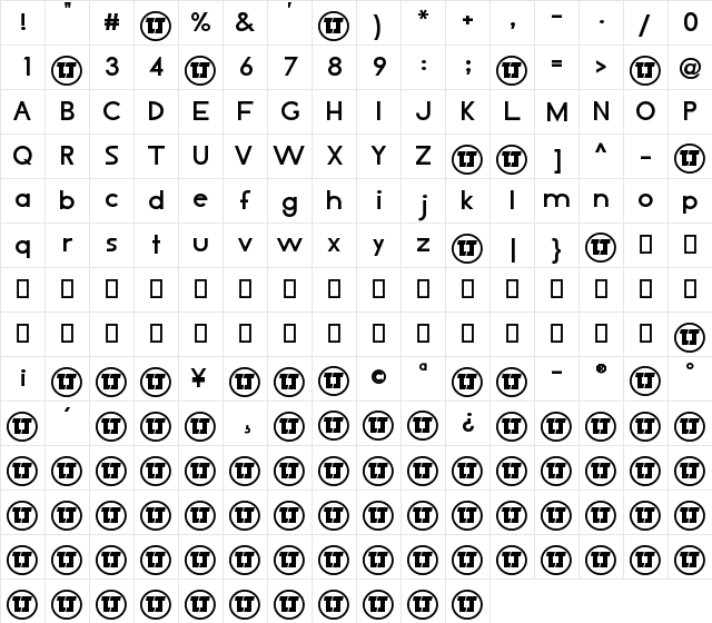 LJ Design Studios IS bold  glyph index