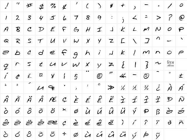 LEHN002 Regular  glyph index