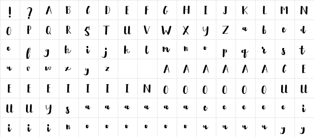 Asmirandah Regular  glyph index