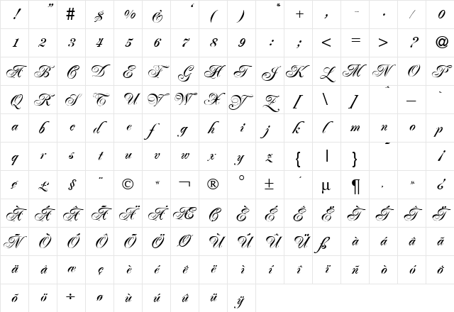 Jacoba Bold  glyph index