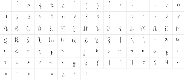 Twirly Ballerina Regular  glyph index