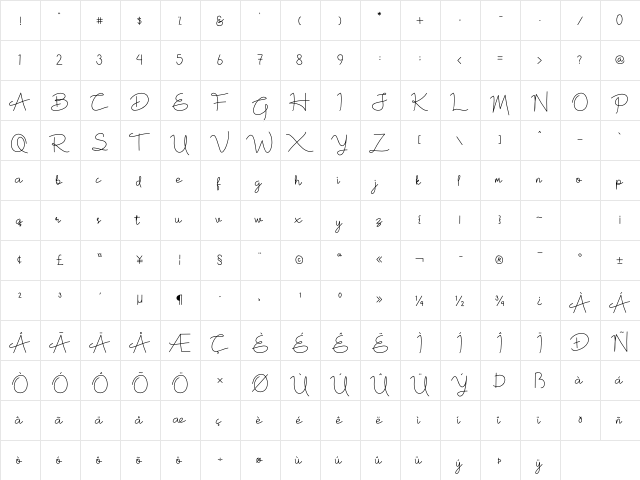 White Rose Regular  glyph index