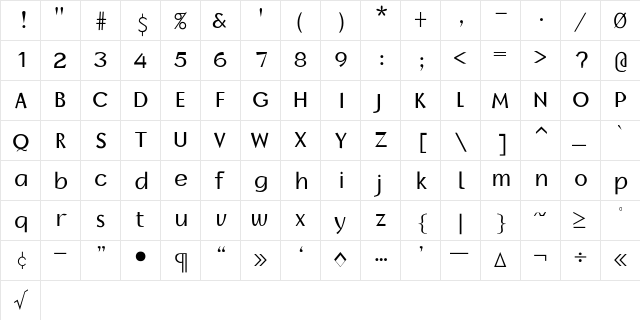 BorzoiReaderPla Regular  glyph index