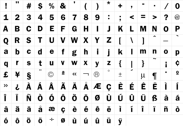 Franklin Demi  glyph index