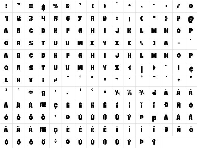 Freedom Fighter Condensed Condensed  glyph index