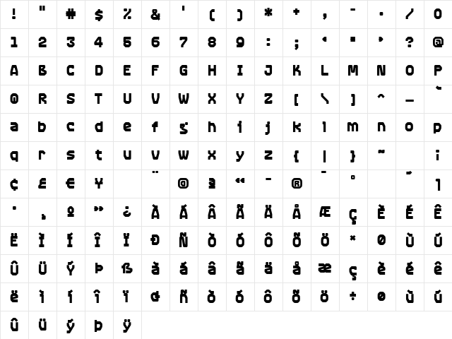 RangeBlack Regular  glyph index