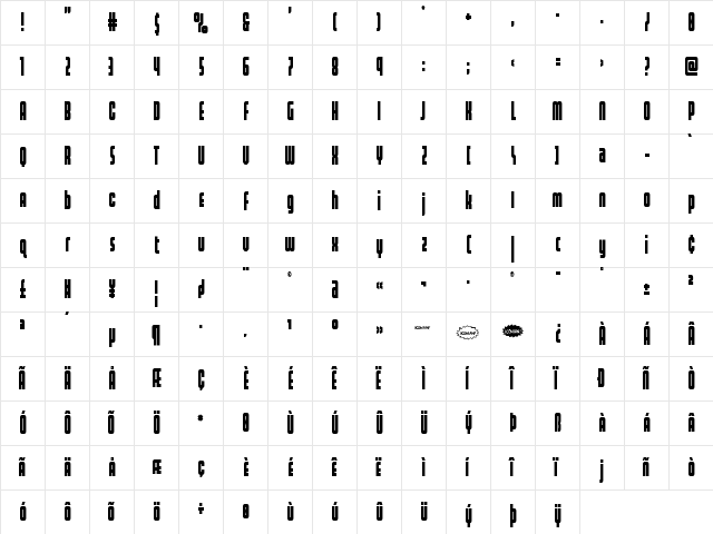 Homelander Condensed Regular  glyph index