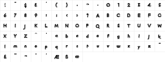 PlutoClaude Darkface Regular  glyph index