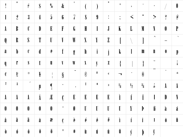 Arsis DReg Regular  glyph index