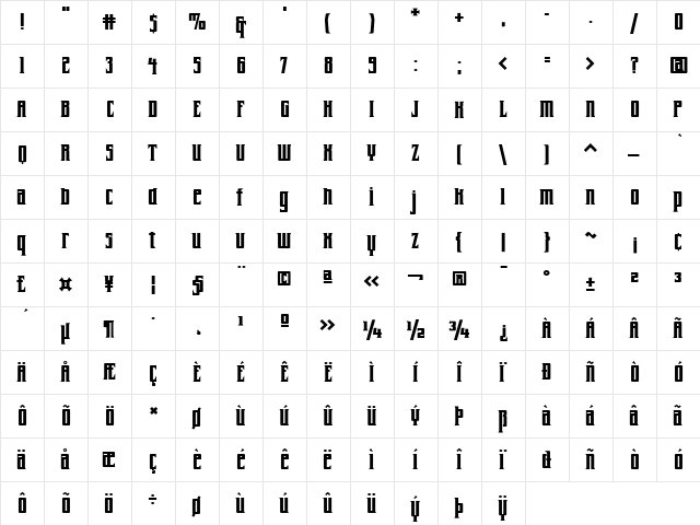 FarrierICG Bold  glyph index