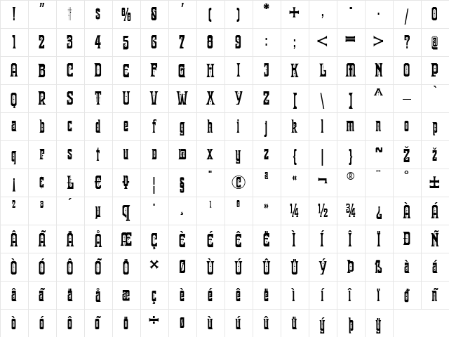 Kunstgewerbe NF Regular  glyph index