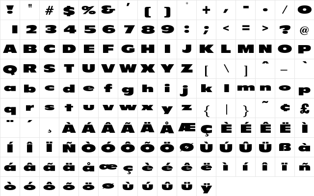 Finesse Regular  glyph index