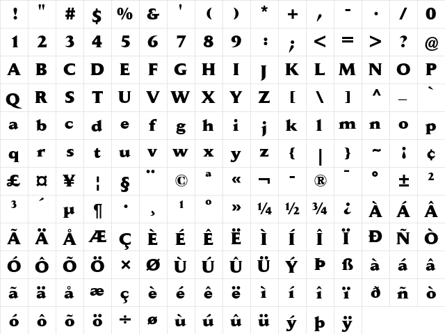 Jaeger Daily News Extra Bold  glyph index