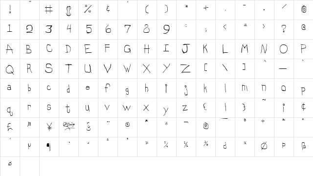 Stinky Regular  glyph index