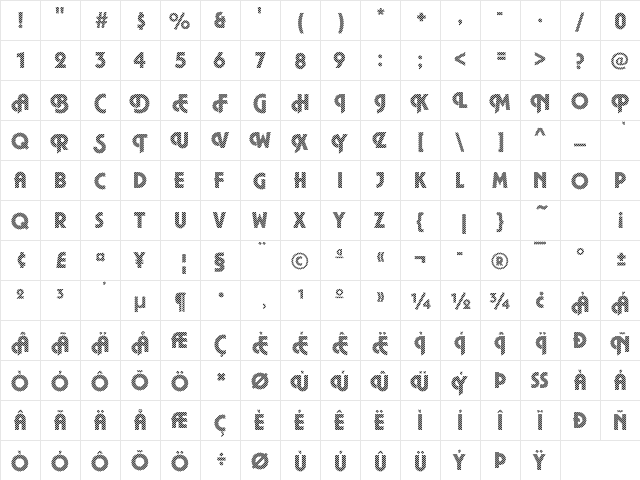 Plaza04 Becker Regular  glyph index