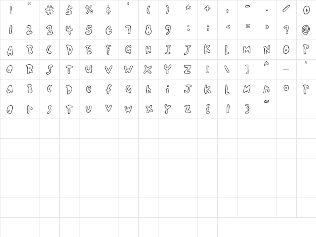 Scrap Color Me 6 Regular  glyph index